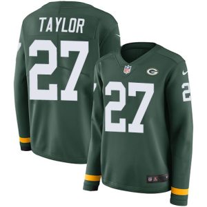 Packers #27 Patrick Taylor Green Team Color Women's Stitched NFL Limited Therma Long Sleeve Jersey