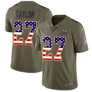 Packers #27 Patrick Taylor Olive/USA Flag Youth Stitched NFL Limited 2017 Salute To Service Jersey