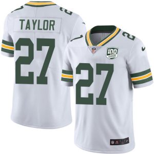 Packers #27 Patrick Taylor White Men's 100th Season Stitched NFL Vapor Untouchable Limited Jersey