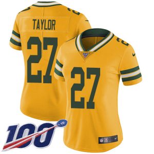 packers #27 patrick taylor yellow women's stitched nfl limited rush 100th season wholesale jersey