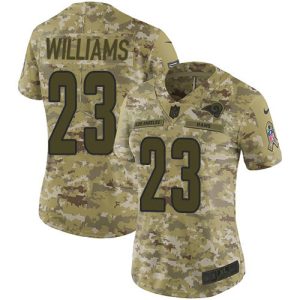 Rams #23 Kyren Williams Camo Women's Stitched NFL Limited 2018 Salute to Service Jersey