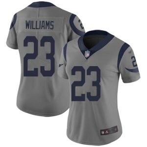 Rams #23 Kyren Williams Gray Women's Stitched NFL Limited Inverted Legend Jersey