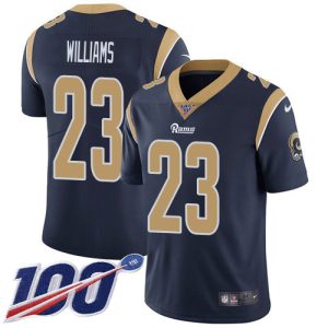 cheap Rams #23 Kyren Williams Navy Blue Team Color Men's Stitched NFL 100th Season Vapor Limited Jersey