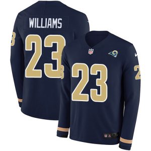 Rams #23 Kyren Williams Navy Blue Team Color Men's Stitched NFL Limited Therma Long Sleeve Jersey