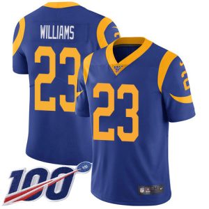 wholesale Rams #23 Kyren Williams Royal Blue Alternate Men's Stitched NFL 100th Season Vapor Limited Jersey