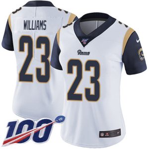 Rams #23 Kyren Williams White Women's Stitched NFL 100th Season Vapor Untouchable Limited Jersey