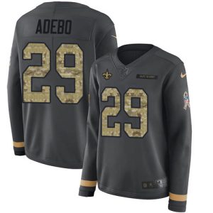 wholesale Saints #29 Paulson Adebo Anthracite Salute to Service Women's Stitched NFL Limited Therma Long Sleeve Jersey