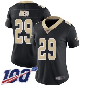 saints #29 paulson adebo black team color women's stitched nfl 100th season vapor limited wholesale jersey