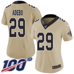 Saints #29 Paulson Adebo Gold Women's Stitched NFL Limited Inverted Legend 100th Season Jersey