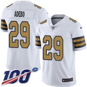 saints #29 paulson adebo white men's stitched nfl limited rush 100th season cheap jersey