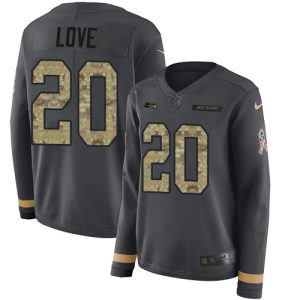 Seahawks #20 Julian Love Anthracite Salute to Service Women's Stitched NFL Limited Therma Long Sleeve Jersey