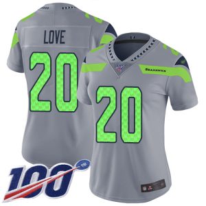 seahawks #20 julian love gray women's stitched nfl limited inverted legend 100th season cheap jersey