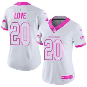 cheap Seahawks #20 Julian Love White/Pink Women's Stitched NFL Limited Rush Fashion Jersey