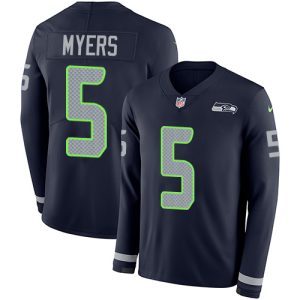 Seahawks #5 Jason Myers Steel Blue Team Color Youth Stitched NFL Limited Therma Long Sleeve Jersey