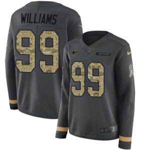 Seahawks #99 Leonard Williams Anthracite Salute to Service Women's Stitched NFL Limited Therma Long Sleeve Jersey