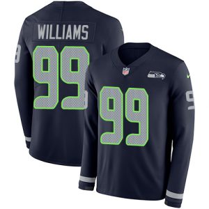 wholesale Seahawks #99 Leonard Williams Steel Blue Team Color Men's Stitched NFL Limited Therma Long Sleeve Jersey