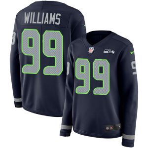 Seahawks #99 Leonard Williams Steel Blue Team Color Women's Stitched NFL Limited Therma Long Sleeve Jersey