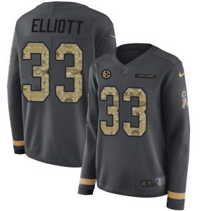 Steelers #33 Jalen Elliott Anthracite Salute to Service Women's Stitched NFL Limited Therma Long Sleeve Jersey