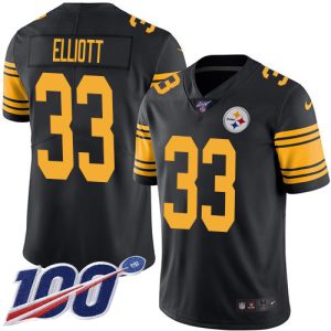 cheap Steelers #33 Jalen Elliott Black Men's Stitched NFL Limited Rush 100th Season Jersey