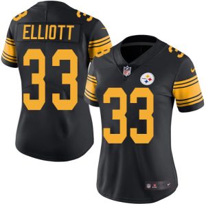 cheap Steelers #33 Jalen Elliott Black Women's Stitched NFL Limited Rush Jersey