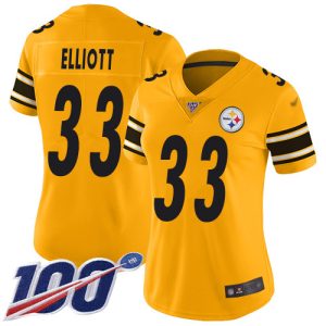 wholesale Steelers #33 Jalen Elliott Gold Women's Stitched NFL Limited Inverted Legend 100th Season Jersey