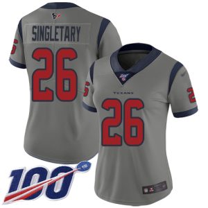 Texans #26 Devin Singletary Gray Women's Stitched NFL Limited Inverted Legend 100th Season Jersey