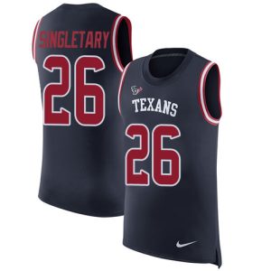 Texans #26 Devin Singletary Navy Blue Team Color Men's Stitched NFL Limited Rush Tank Top Jersey