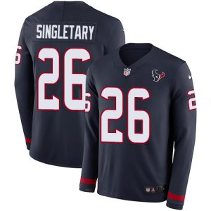 Texans #26 Devin Singletary Navy Blue Team Color Youth Stitched NFL Limited Therma Long Sleeve Jersey