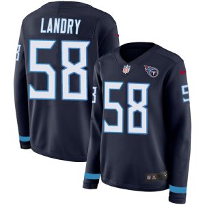 Titans #58 Harold Landry Navy Blue Team Color Women's Stitched NFL Limited Therma Long Sleeve Jersey