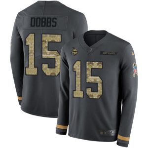 cheap Vikings #15 Josh Dobbs Anthracite Salute to Service Men's Stitched NFL Limited Therma Long Sleeve Jersey