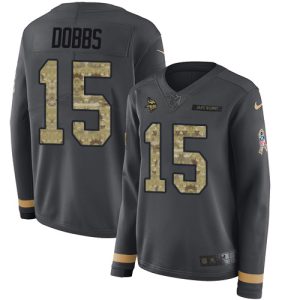 cheap Vikings #15 Josh Dobbs Anthracite Salute to Service Women's Stitched NFL Limited Therma Long Sleeve Jersey