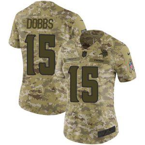 Vikings #15 Josh Dobbs Camo Women's Stitched NFL Limited 2018 Salute To Service Jersey