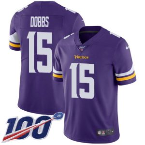 vikings #15 josh dobbs purple team color men's stitched nfl 100th season vapor untouchable limited cheap jersey