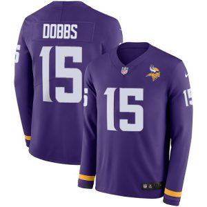 Vikings #15 Josh Dobbs Purple Team Color Youth Stitched NFL Limited Therma Long Sleeve Jersey