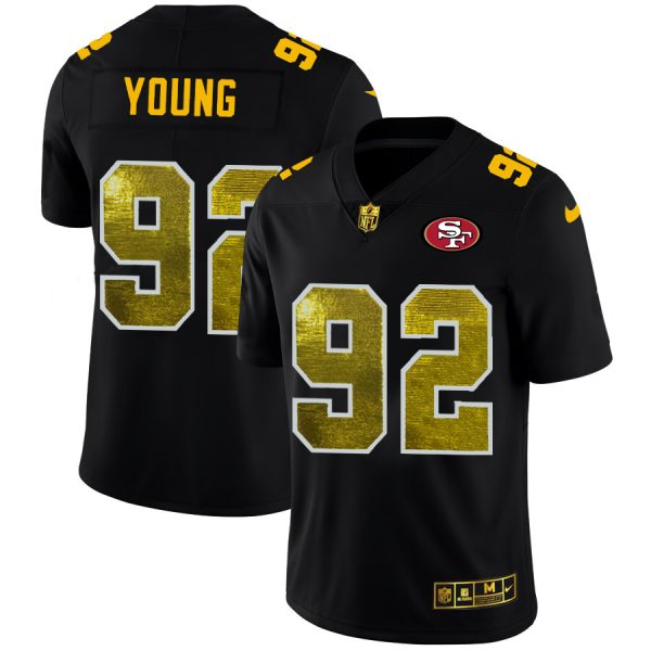 San Francisco 49ers #92 Chase Young Men's Black Golden Sequin Vapor Limited NFL Jersey