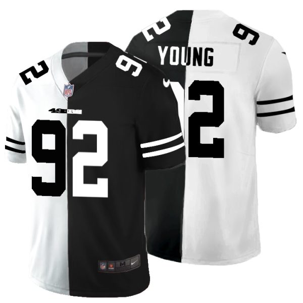 san francisco 49ers #92 chase young men's black v white peace split vapor untouchable limited nfl cheap jersey