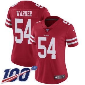 cheap 49ers #54 Fred Warner Red Team Color Women's Stitched NFL 100th Season Vapor Limited Jersey