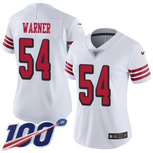 wholesale 49ers #54 Fred Warner White Rush Women's Stitched NFL Limited 100th Season Jersey