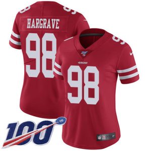 cheap 49ers #98 Javon Hargrave Red Team Color Women's Stitched NFL 100th Season Vapor Limited Jersey