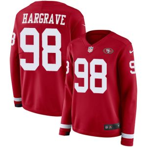 wholesale 49ers #98 Javon Hargrave Red Team Color Women's Stitched NFL Limited Therma Long Sleeve Jersey