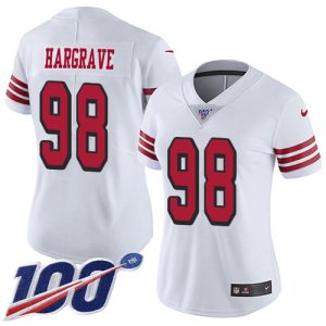 49ers #98 Javon Hargrave White Rush Women's Stitched NFL Limited 100th Season Jersey