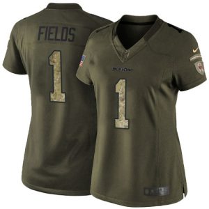 cheap Bears #1 Justin Fields Green Women's Stitched NFL Limited 2015 Salute to Service Jersey