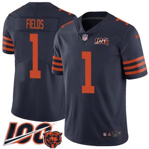 bears #1 justin fields navy blue alternate men's stitched nfl 100th season vapor limited cheap jersey