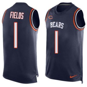 bears #1 justin fields navy blue team color men's stitched nfl limited tank top wholesale jersey