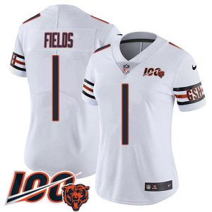 bears #1 justin fields white alternate women's stitched nfl vapor untouchable limited 100th season cheap jersey