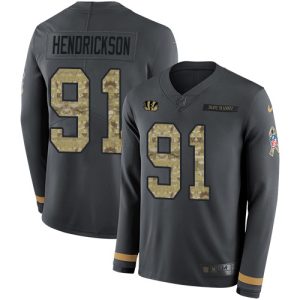 Bengals #91 Trey Hendrickson Anthracite Salute to Service Youth Stitched NFL Limited Therma Long Sleeve Jersey