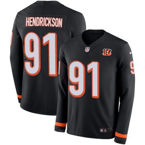 cheap Bengals #91 Trey Hendrickson Black Team Color Men's Stitched NFL Limited Therma Long Sleeve Jersey