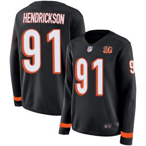 Bengals #91 Trey Hendrickson Black Team Color Women's Stitched NFL Limited Therma Long Sleeve Jersey