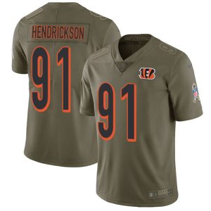 cheap Bengals #91 Trey Hendrickson Olive Men's Stitched NFL Limited 2017 Salute To Service Jersey