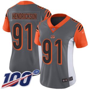 cheap Bengals #91 Trey Hendrickson Silver Women's Stitched NFL Limited Inverted Legend 100th Season Jersey